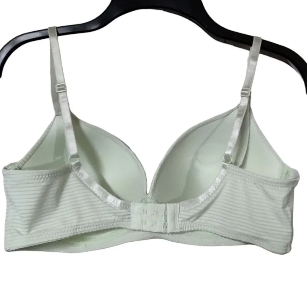36C Rene Rofe Pure Beauty Bra Wireless Soft Cup Lt. Green Striped - Picture 2 of 6